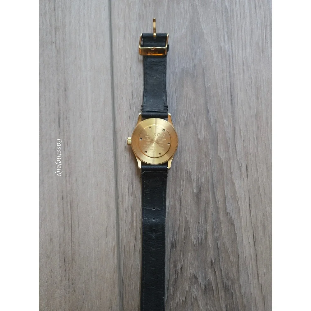 Nixon Sentry 38 Watch Mens Gold Tone Gold Dial Black Leather Minimalist Dress